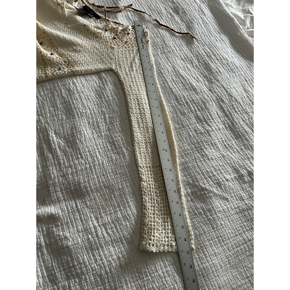 Vintage Rampage Beaded Crochet Boho Top Ramie Cotton‎ Y2K White Small - Picture 8 of 8